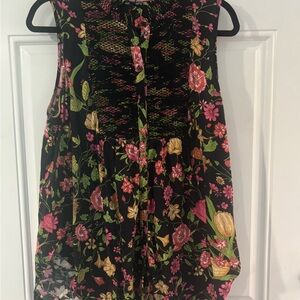 Anthropologie Black Floral Button Down Shirt